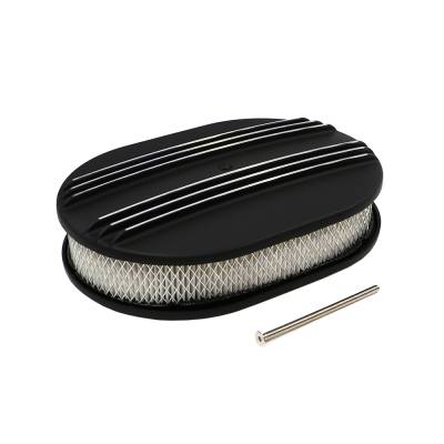 12" x 2" Oval Partial Retro Finned Black Powder Coated Aluminum Air Cleaner