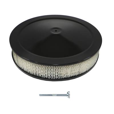 14" Round Black Air Cleaner Assembly 5-1/8" Neck- Flat Base w/ 3" Paper Filter