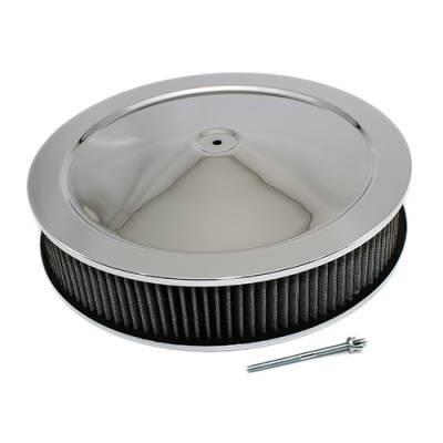 14" x 3" Chrome Steel Round Air Cleaner Assembly Kit w/ Washable Element SBC SBF