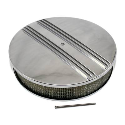 14" x 3" Half Retro Finned Round Aluminum Air Cleaner Assembly Kit w/ Filter
