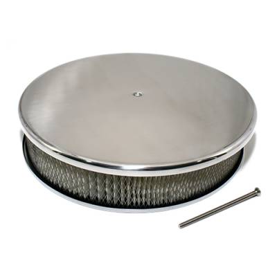 Engine Components - Air Cleaner Assemblies and Air Filters  - Assault Racing Products - 14" x 3" Smooth Polished Aluminum Top Round Air Cleaner Assembly Kit w/ Element