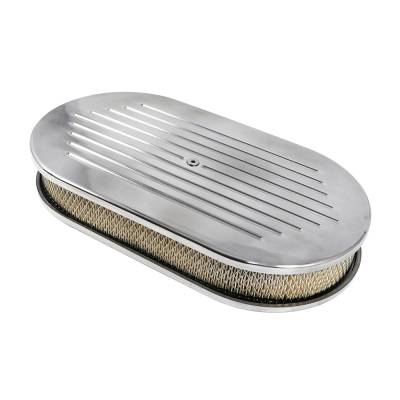 15" Ball Milled Polished Aluminum Oval Retro Air Cleaner Assembly Kit w/ Element