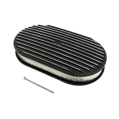 Air Filters & Cold Air Intakes - Air Cleaner Assemblies & Accessories - Assault Racing Products - 15" Full Finned Black Polished Fins Aluminum Oval Retro Air Cleaner w/ Element