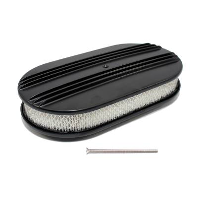 Air Filters & Cold Air Intakes - Air Cleaner Assemblies & Accessories - Assault Racing Products - 15" Half Finned Black Powder Coated Aluminum Oval Retro Air Cleaner - Element
