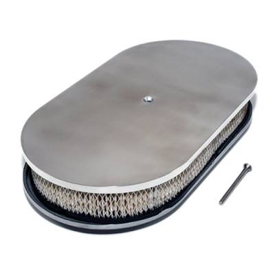 15" Smooth Polished Top Aluminum Oval Air Cleaner Assembly Kit w/ Filter Element