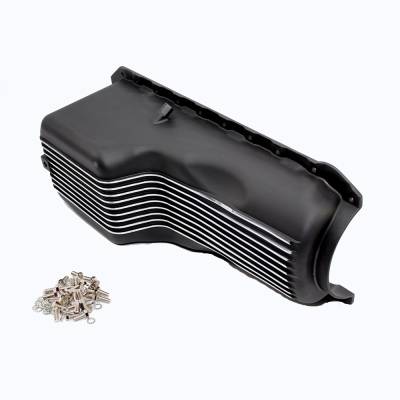 Assault Racing Products - 1965-1990 BBC Finned Black Coated Aluminum Oil Pan Big Block Chevy 396 427 454 - Image 1