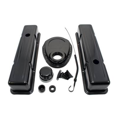 1958-1986 SBC Chevy Black Dress Up Kit w/ Tall Valve Covers 283 305 327 350 400