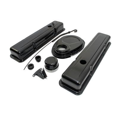 Assault Racing Products - 1958-86 SBC Chevy Black Dress Up Kit Short Valve Covers - 283 305 327 350 400