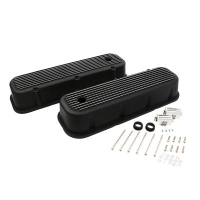 Assault Racing Products - 1965-95 Chevy 454 Finned Black Aluminum Tall Valve Covers - Big Block 427 396 - Image 1