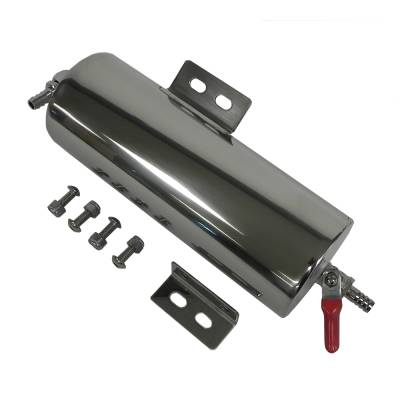 3x8 Radiator Overflow Tank With Drain Polished Aluminum 20oz Cap. W/ Hardware