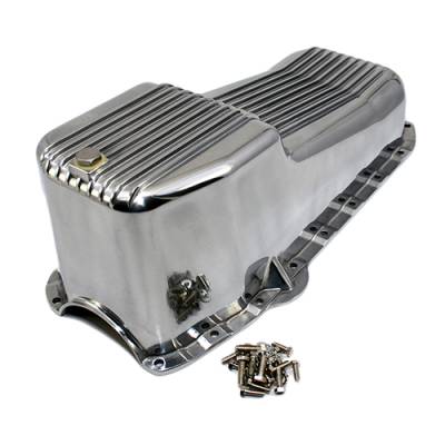 58-79 SBC Chevy Finned Polished Aluminum Oil Pan - Small Block 283 305 327 350