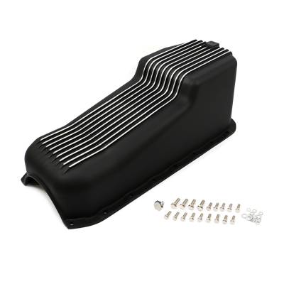 Oil Pans, Pick ups, and Dipsticks - Oil Pan  - Assault Racing Products - 58-79 SBC Finned Black Aluminum Oil Pan Polished Fins Small Block Chevy 327 350