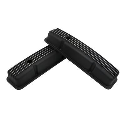 58-86 SBC Chevy 350 Finned Black Polished Fins Aluminum Short Style Valve Covers