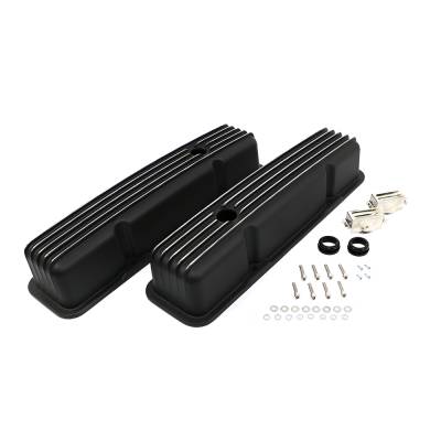 58-86 SBC Chevy 350 Finned Black Polished Fins Aluminum Tall Valve Covers 400