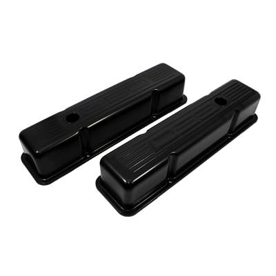 58-86 SBC Chevy Black 350 Logo Tall Valve Covers - Small Block 283 327 400