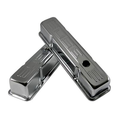 58-86 SBC Chevy Chrome 350 Logo Tall Valve Covers - Small Block 283 327 400