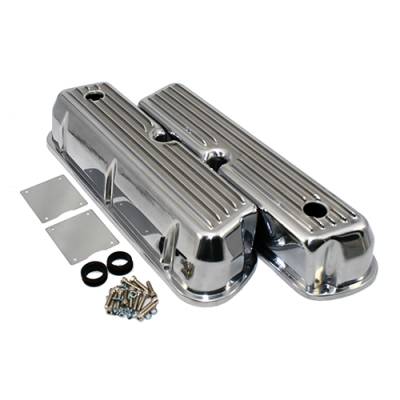 Engine Components - Valve Covers - Assault Racing Products - 62-85 SBF Ford 302 Retro Finned Polished Aluminum Tall Valve Covers 289 351W 5.0