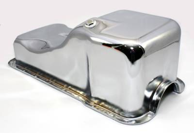 63-96 SBF Ford 302 Front Sump Chrome Steel Oil Pan - Small Block 260 289 5.0