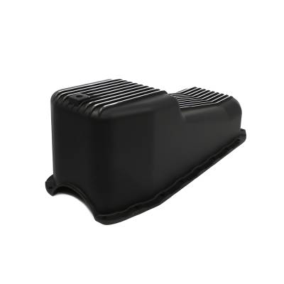 86-02 SBC Finned Black Aluminum Oil Pan Polished Fins Small Block Chevy 1PC Seal