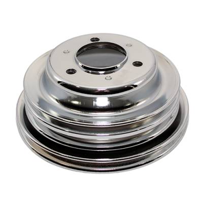 BBC Chevy 3 Groove Chrome Crankshaft Pulley For Long Water Pump - 396 427 454