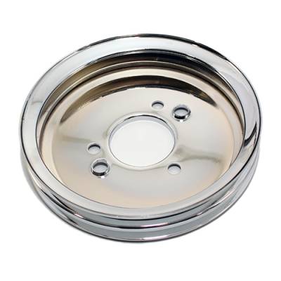 BBC Chevy Chrome Crank Pulley Double 2 Groove For Short Water Pump 396 427 454