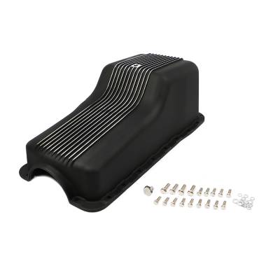 Oil Pans, Pick ups, and Dipsticks - Oil Pan  - Assault Racing Products - Black 1962-82 SBF Ford Aluminum Oil Pan Finned Polished Fins Front Sump 289 302