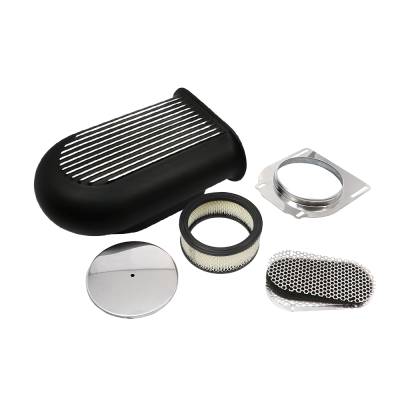 Assault Racing Products - Black Aluminum Polished Fins Hilborn Style Finned Hood Air Scoop Kit Single 4BBL - Image 1