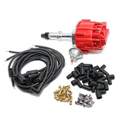 KMJ Performance Parts - Pontiac 389 400 421 428 455 HEI One Wire Distributor Red Cap & Moroso Wire Kit - Image 1