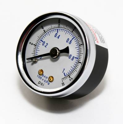 Assault Racing Products - Dry 1-1/2" Fuel Pressure Gauge 0-15 PSI w/ 1/8" NPT Rear Fitting Carbureted Apps - Image 1