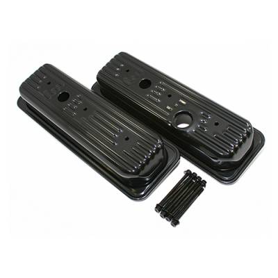 Chevy GMC 4.3L V6 Baffled Short Style Center Bolt Steel Valve Covers Kit Black