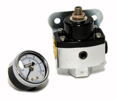 Fuel System  - Regulators - KMJ Performance Parts - 5-12 PSI Adjustable Fuel Pressure Regulator Black Anodized Aluminum 3/8 w/ Gauge