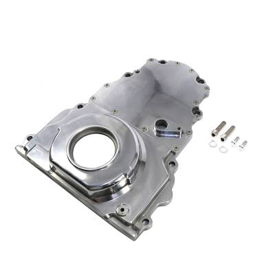 Polished Aluminum 2 Piece LS Engine Timing Chain Cover Chevy GM Cam Sensor Hole