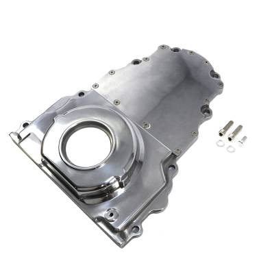 Timing Chains & Covers - Timing Covers & Gaskets - Assault Racing Products - Polished Aluminum 2 Piece LS Engine Timing Chain Cover Chevy GM No Cam Sensor