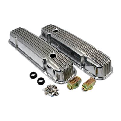 Pontiac 350 455 Retro Finned Polished Aluminum Valve Covers - 326 389 400 421 V8
