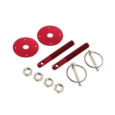 Red Aluminum Hood Pin Kit Q-Clips w/ Scuff Plates NHRA Circle Track Drag Racing