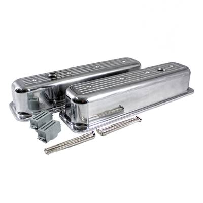 SBC 350 Chevy 5.7L Ball Milled Polished Aluminum Centerbolt Tall Valve Covers