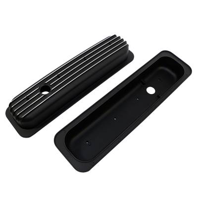 Assault Racing Products - SBC 350 Retro Vortec TBI Chevy Finned Black Polished Fins Aluminum Valve Covers - Image 2