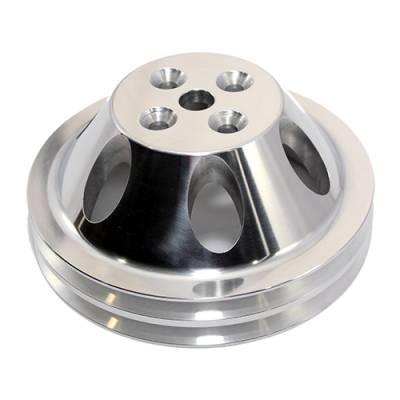 SBC Chevy 2 Groove Polished Aluminum Short Water Pump Pulley - 283 327 350 400