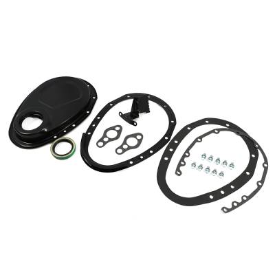 Assault Racing Products A6008PBK GM LS Black 2 Piece Aluminum Timing Chain Cover Kit with Cam Sensor 