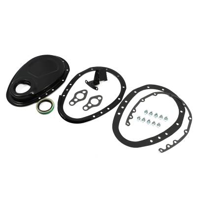 Assault Racing Products - SBC Chevy 2 Piece Black Timing Chain Cover - 283 305 327 350 400 Small Block - Image 1