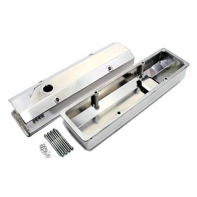 ARC V4001 SBC Chevy 350 Polished Fabricated Aluminum Long Bolt Valve Covers - 283 327 400