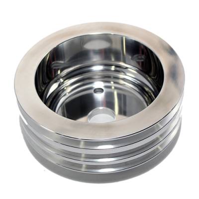 Assault Racing Products - SBC Chevy Aluminum Crank Pulley Triple 3 Groove For Long Water Pump LWP 350 400 - Image 2