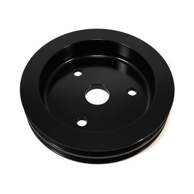 Assault Racing Products - SBC Chevy Black Aluminum Crank Pulley Double 2 Groove / Short Water Pump 350 400 - Image 1