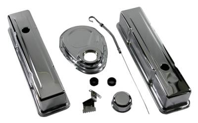 SBC Chevy Chrome Dress Up Kit w/ Tall Valve Covers - 283 305 327 350 400