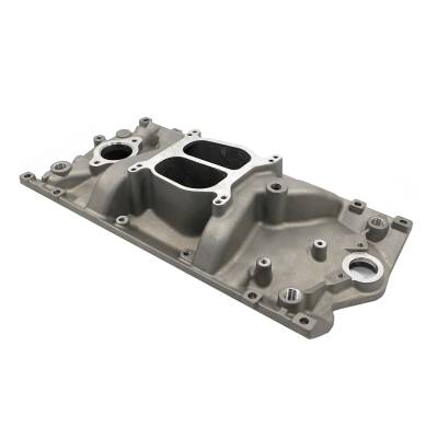 SBC Chevy Dual Plane Satin Aluminum Intake Manifold for Vortec 350 Heads