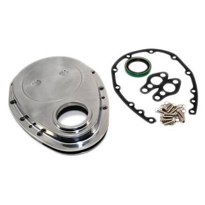 SBC Chevy Polished Aluminum Timing Chain Cover Kit - 283 327 350 400 Small Block