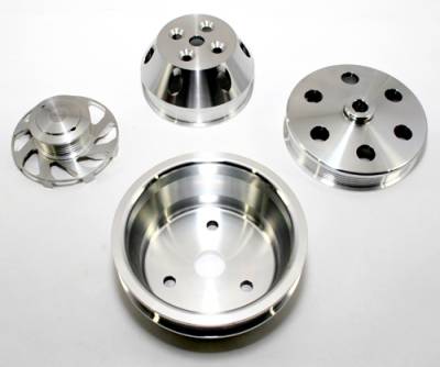Small Block Chevy 350 Long Water Pump Serpentine Billet Aluminum Pulley Kit Set