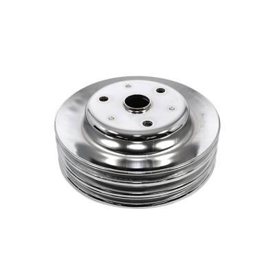 Engine Components - Pulleys and Pulley Kits  - Assault Racing Products - Small Block Chevy 3 Groove Chrome Steel Crankshaft Pulley Long Pump SBC