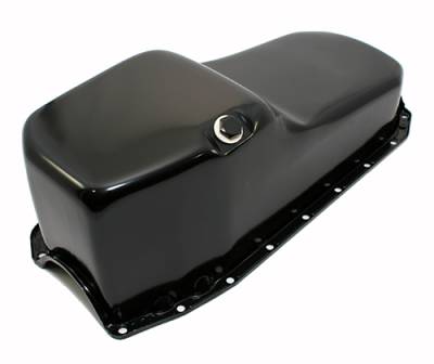 Oil Pans, Pick ups, and Dipsticks - Oil Pan  - Assault Racing Products - Small Block Chevy 80-85 SBC 283-305-327-350 Stock Capacity Black Painted Oil Pan