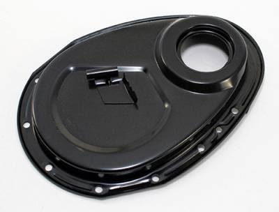 Timing Chains & Covers - Timing Covers & Gaskets  - Assault Racing Products - Small Block Chevy Steel Black Timing Chain Cover w/ Tab 283 305 327 350 400 SBC